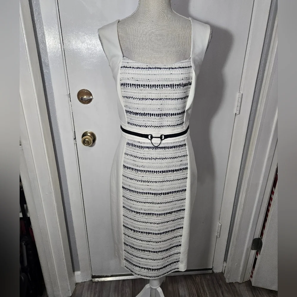 White House Black Market Sheath Ivory White With Tweed Detail NWT Sz 10 - Picture 2 of 12